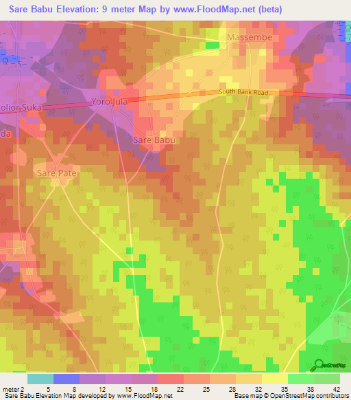 Sare Babu,Gambia Elevation Map