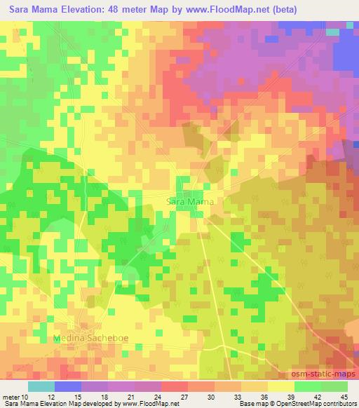Sara Mama,Gambia Elevation Map