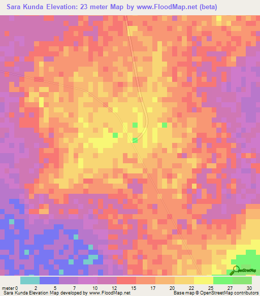 Sara Kunda,Gambia Elevation Map