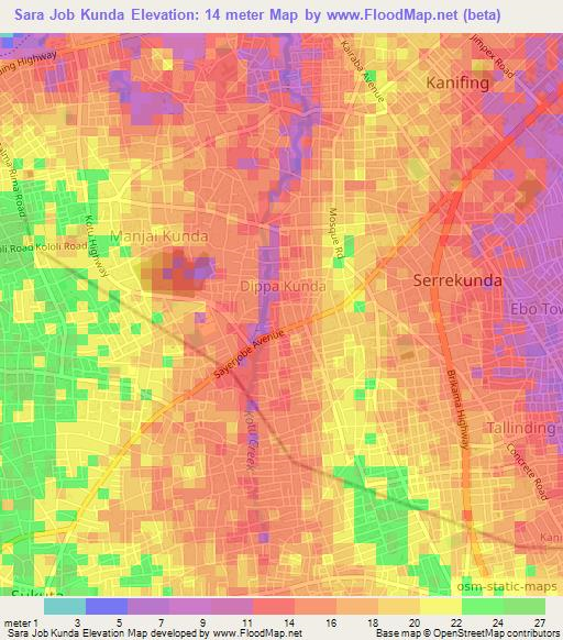 Sara Job Kunda,Gambia Elevation Map