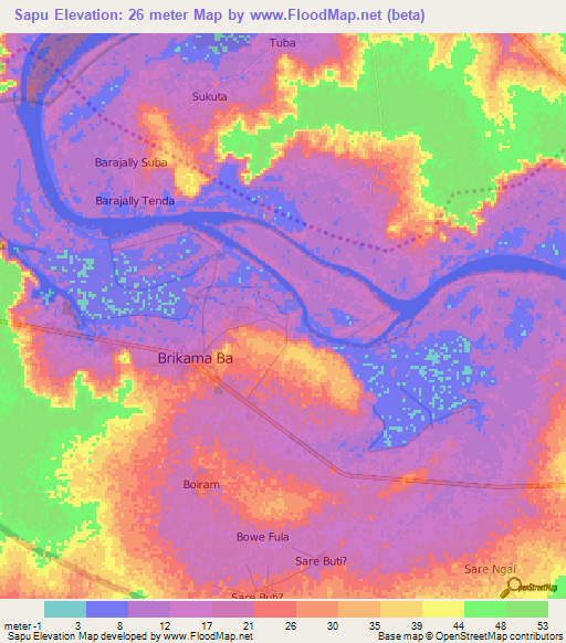 Sapu,Gambia Elevation Map