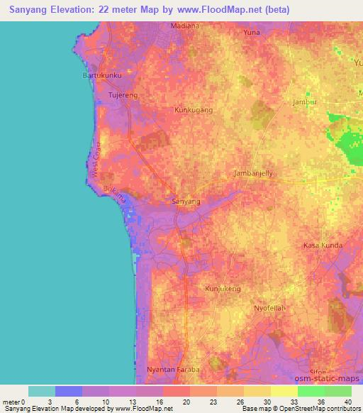 Sanyang,Gambia Elevation Map