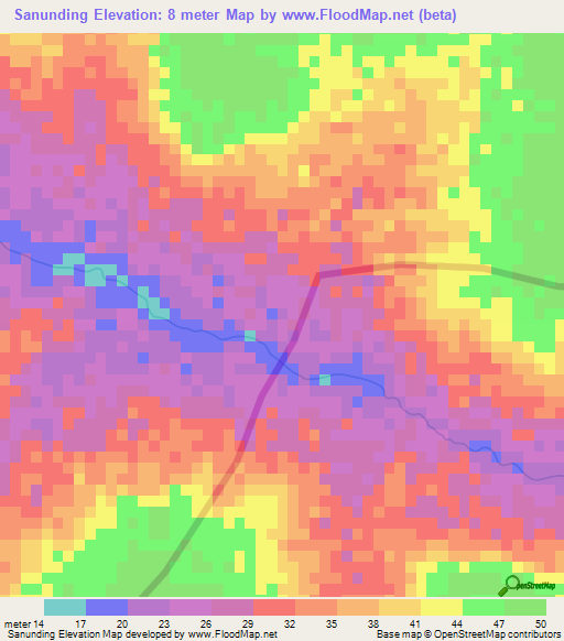 Sanunding,Gambia Elevation Map