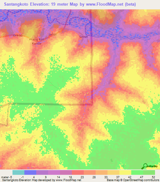 Santangkoto,Gambia Elevation Map
