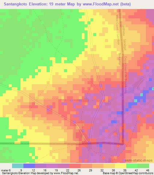 Santangkoto,Gambia Elevation Map