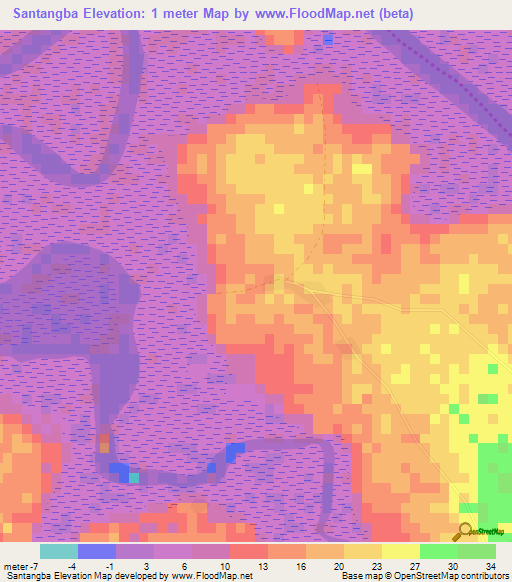 Santangba,Gambia Elevation Map