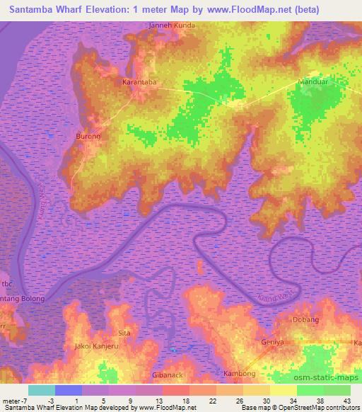 Santamba Wharf,Gambia Elevation Map