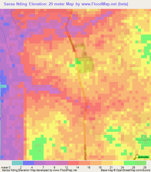 Sansa Nding,Gambia Elevation Map