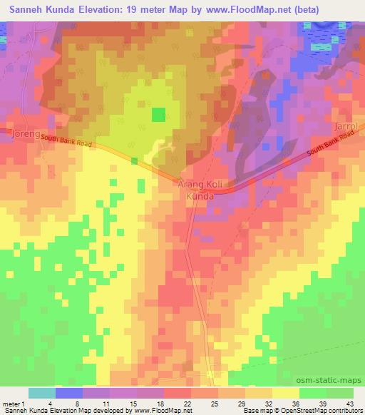 Sanneh Kunda,Gambia Elevation Map