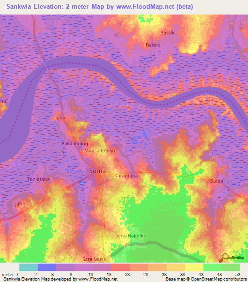 Sankwia,Gambia Elevation Map