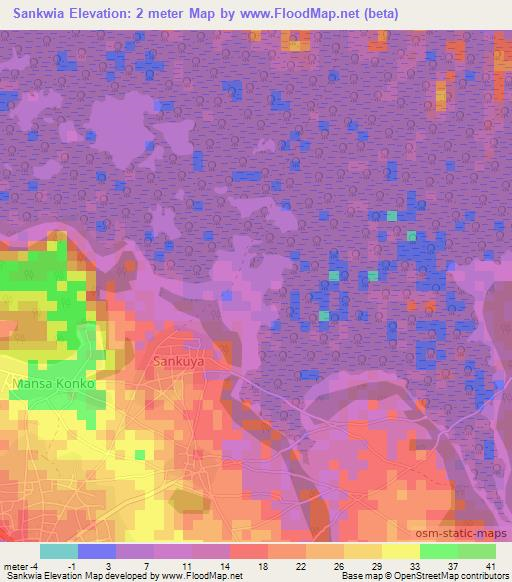 Sankwia,Gambia Elevation Map