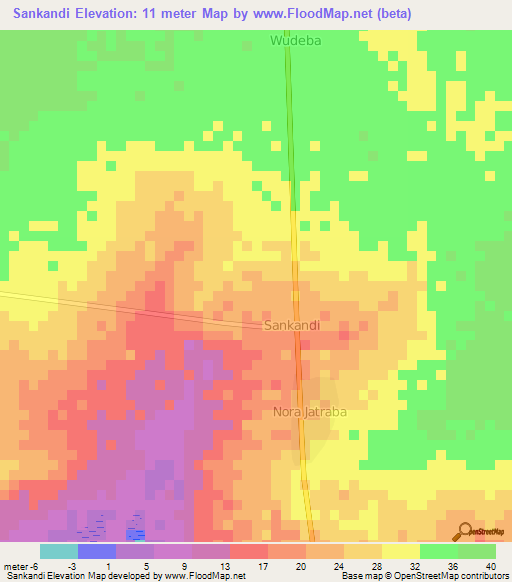 Sankandi,Gambia Elevation Map