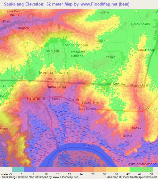 Sankalang,Gambia Elevation Map