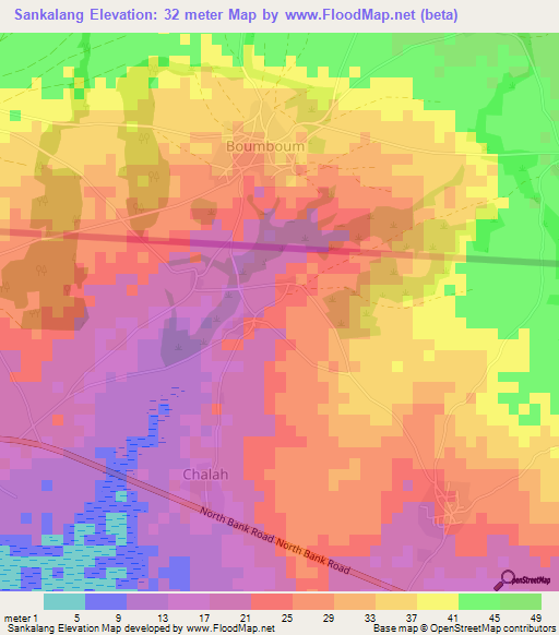 Sankalang,Gambia Elevation Map