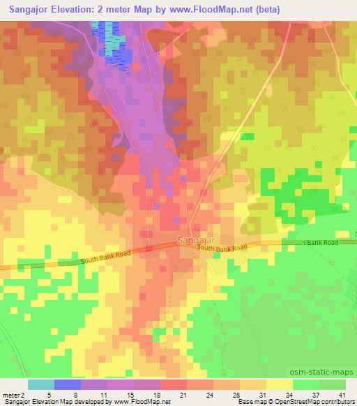 Sangajor,Gambia Elevation Map
