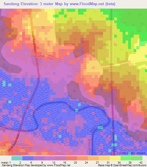 Sandeng,Gambia Elevation Map