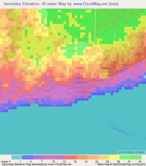 Sanchaba,Gambia Elevation Map
