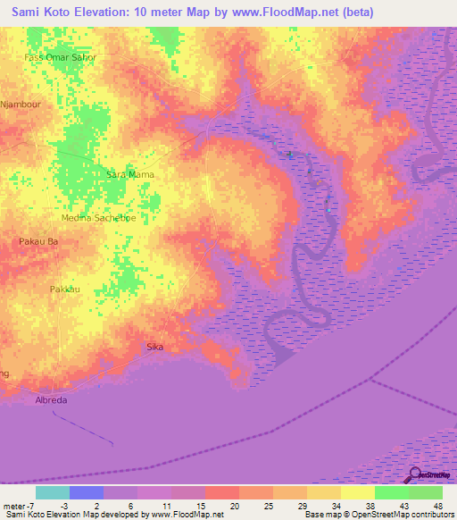 Sami Koto,Gambia Elevation Map
