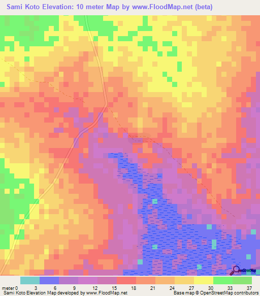 Sami Koto,Gambia Elevation Map