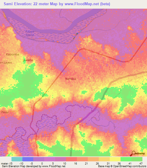 Sami,Gambia Elevation Map