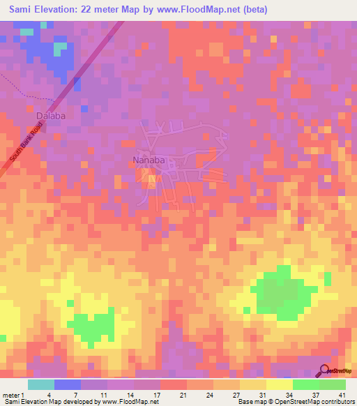Sami,Gambia Elevation Map