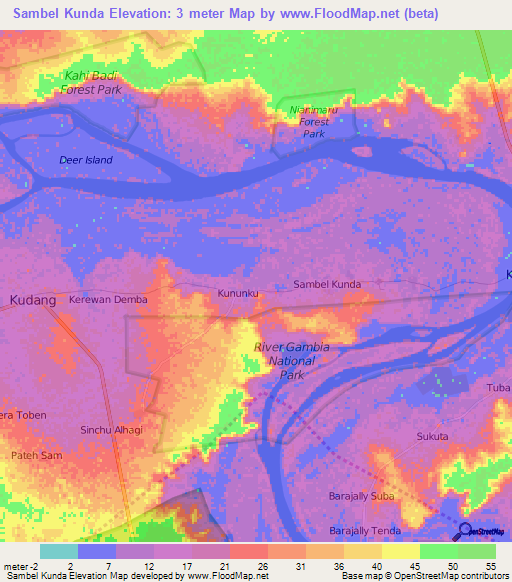 Sambel Kunda,Gambia Elevation Map