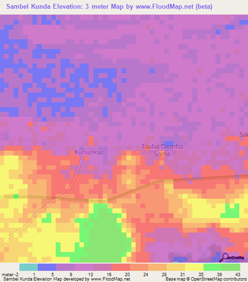 Sambel Kunda,Gambia Elevation Map