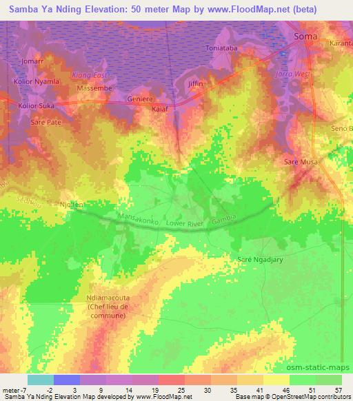 Samba Ya Nding,Gambia Elevation Map