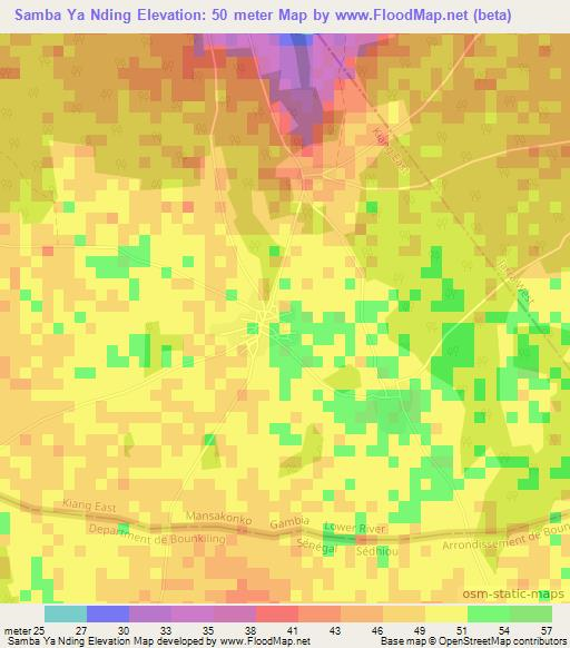 Samba Ya Nding,Gambia Elevation Map