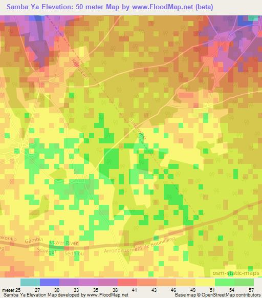 Samba Ya,Gambia Elevation Map