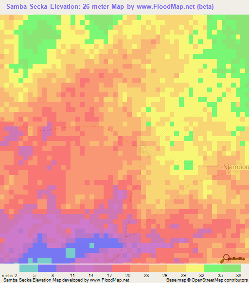Samba Secka,Gambia Elevation Map