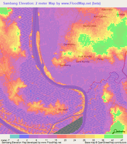 Sambang,Gambia Elevation Map