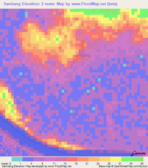 Sambang,Gambia Elevation Map