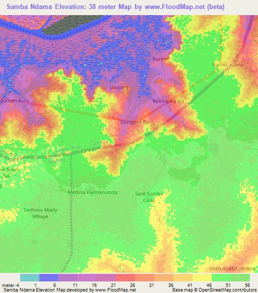 Samba Ndama,Gambia Elevation Map