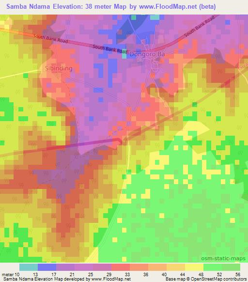 Samba Ndama,Gambia Elevation Map