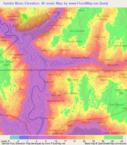 Samba Musu,Gambia Elevation Map