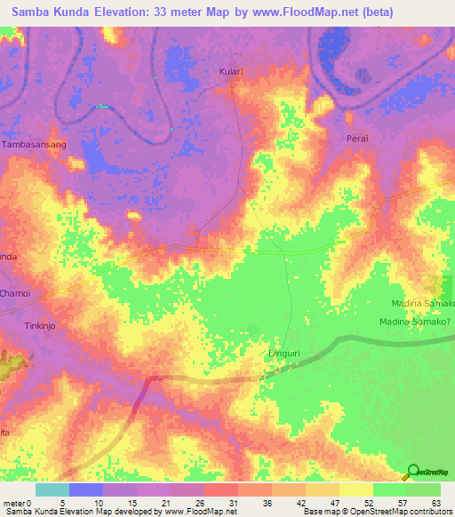 Samba Kunda,Gambia Elevation Map