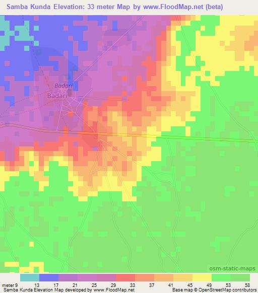 Samba Kunda,Gambia Elevation Map