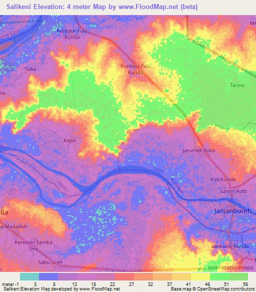 Salikeni,Gambia Elevation Map