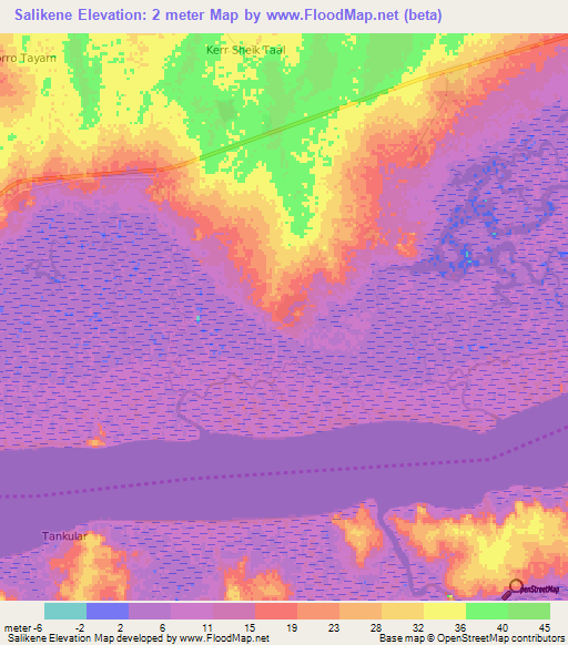Salikene,Gambia Elevation Map
