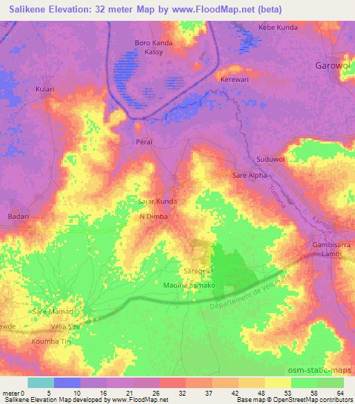 Salikene,Gambia Elevation Map