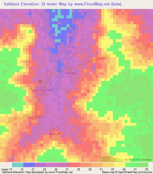 Salikene,Gambia Elevation Map