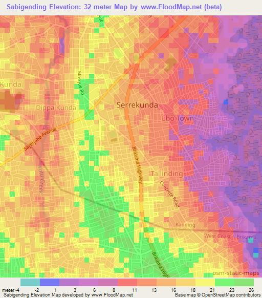 Sabigending,Gambia Elevation Map