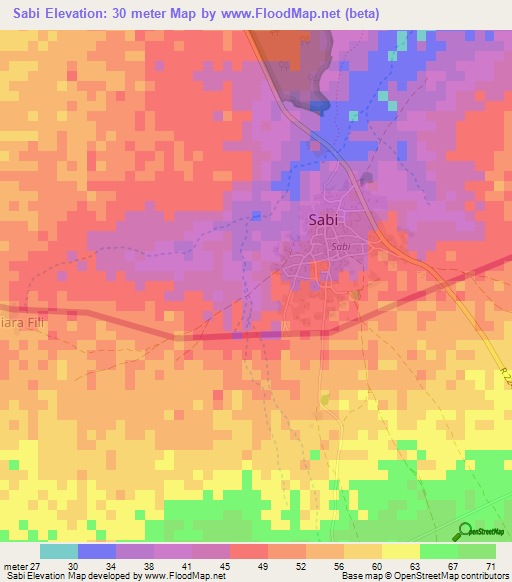 Sabi,Gambia Elevation Map