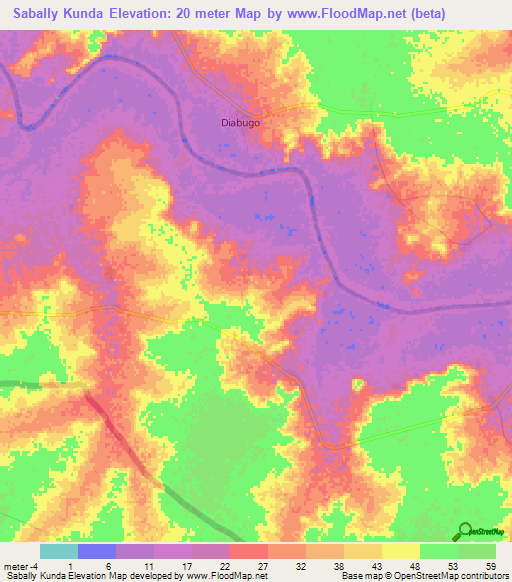 Sabally Kunda,Gambia Elevation Map