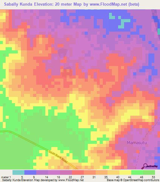 Sabally Kunda,Gambia Elevation Map