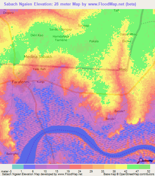 Sabach Ngaien,Gambia Elevation Map