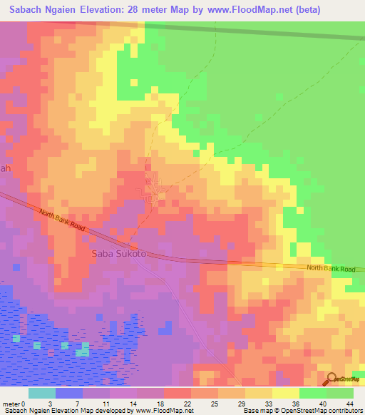 Sabach Ngaien,Gambia Elevation Map