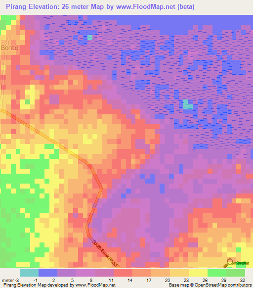 Pirang,Gambia Elevation Map