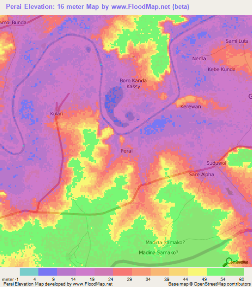 Perai,Gambia Elevation Map